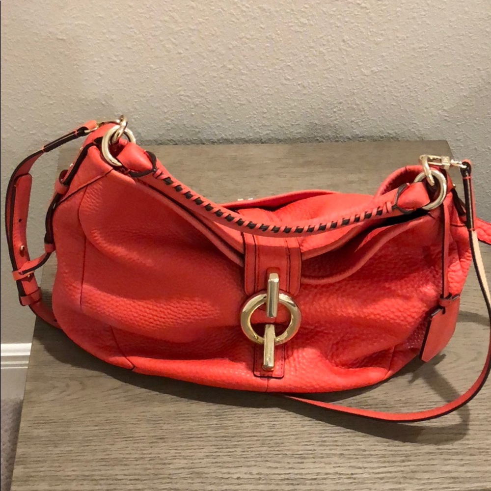 DVF leather orange shoulder bag with long strap